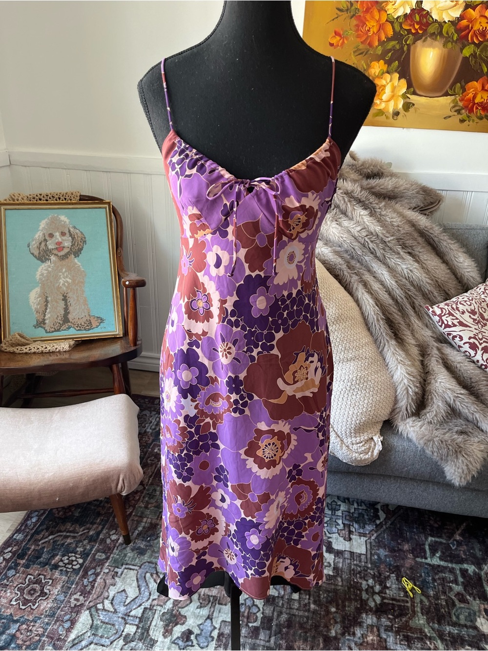 Women’s Y2K Vintage Summer Dress Side Zipper Adjustable Spaghetti straps XS